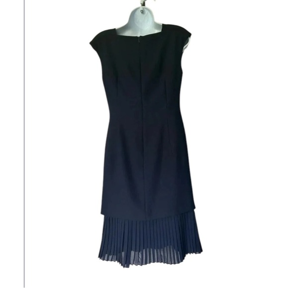 Dusk UK navy sheath pleated hem w matching scarf square neck cocktail 8 - Picture 3 of 9